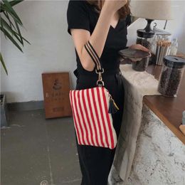 Cosmetic Bags Portable Korean Toiletry Bag Organiser Striped Pattern Tassel Pendant Handbag Canvas Makeup Case