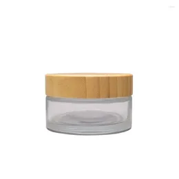 Storage Bottles 6pcs 100g Clear Glass Cream Cosmetics Refillable Bamboo Wooden Lid Empty Skincare Jars Cosmetic Pots 3oz