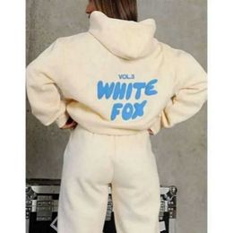 white fox hoodie tracksuit sets clothing set Women Spring Autumn Winter Hoodie Set Fashionable Sporty Long Sleeved Pullover Hooded White-fox s4