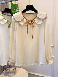 Women's Blouses Lace-Up Chic Bow Girls Shirt Solid Color Casual Basic Tshirts Short Comfortable Vintage Korean Party Sweet Tops For Women