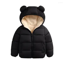 Down Coat 2-6 Year Old Girls' Cotton Jacket 2024 Autumn/Winter Thickened Plush Zipper Texture Cute Fashion Warm Hooded Outwear