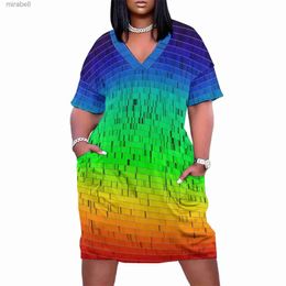 Basic Casual Dresses Abstract Sunset Dress Short Sleeve Visible Light Print Modern Dresses Woman Streetwear Casual Dress With Pockets Plus Size5XL YQ240115