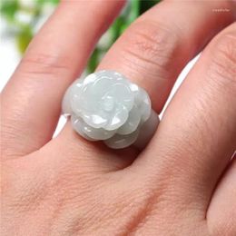 Cluster Rings Natural Jade Ring Rose Women's Jewellery Real Myanmar Handring Boutique Accessories Bring Good Luck Summer Cooling Wear