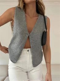 Women's Knits Sexy Knitted Cardigan Women Fall Winter 2024 Fashion Vintage Oversized Deep V Neck Sweater Chic Sleeveless Covered Button