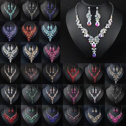 AB Colours Crystal Necklace Earrings Jewellery Set Rhinestone Choker African Nigerian Women Jewellery Bridal Wedding Party Necklace 240115