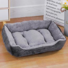 Bed for Dog Cat Pet Soft Square Plush Kennel Animals Accessories Dogs Basket Sofa Bed Larger Medium Puppy Pet Products Mattress 240115