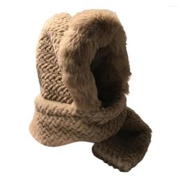 Berets 2 In 1 Ear Protection Women Hat Thickened Warm Scarf Winter Imitation Fur Plush