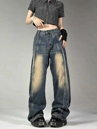 Женские джинсы Высококачественные ретро-хай-стрит женские джинсы Американский модный бренд сращивания потертых брюк мужские и женские прямые широкие брюки yolq