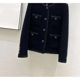 Chan Black XL Plus Size 2024 New Winter Women Designer Fashion Chains Tweed Jacket Camellia Coat Christmas Day Gift 569rrr