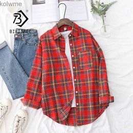 Women's Jackets 30 Colours Autumn New Women Vintage Oversize Flannel Plaid Shirt With Pockets Full Sleeve Turn Down Collar Blouse Casual Tops T16 YQ240115