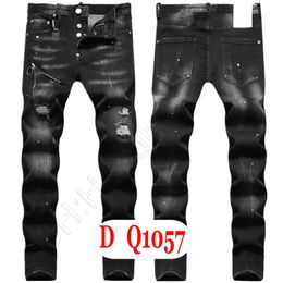 Mens Jeans Luxury Italy Designer Denim Jeans Men Embroidery Pants DQ21057 Fashion Wear-Holes splash-ink stamp Trousers Motorcycle riding Clothing US28-42/EU44-58