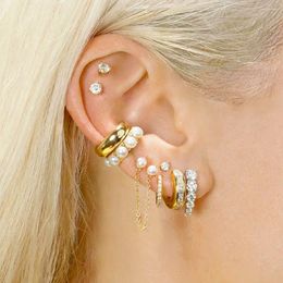 Hoop Earrings Korean Luxury Crystal For Women Zircon Pearl Earing Jewelry Fake Single Ear Bone Clip Earings Cuffs