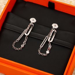 Women Classic S925 Sterling Silver Earrings French Designer Luxury Pig Nose Tassel Pendant Inlaid Rhinestone Electroplated Thick Gold Charm Jewelry Mother Gift