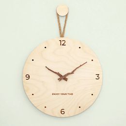 Nordic Minimalist Wooden Hemp Rope Wall Clock Creative Wall Hanging Watch Mute Quartz Clock Home Living Room Office Decoration 240113