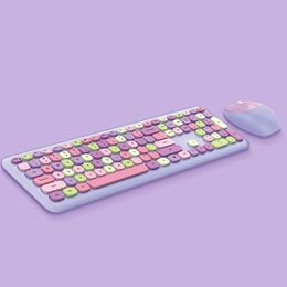 Keyboard Mouse Combos Mofii 666 Combo Wireless 2.4G Mixed Color 110 Key Set With Round Punk Keycaps For Girl Purple Drop Delivery Comp Otolx