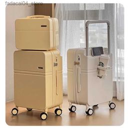 Suitcases New Wide Pull Rod Female Suitcase Makeup Bag 20Boarding Case USB with Cup Holder 24 Code Case Wear-Resistant Smooth Travel Set Q240115