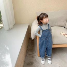 Unisex Autumn Kid Girl Solid Simple Denim Suspenders Jumpsuit Dungarees Baby Classic Retro Pockets Overalls Baby Casual Pants 240115