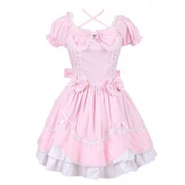 Can be Custom 2018 Pink and White Short Sleeve Bow with Tie Gothic Victorian Lolita Dresses For Women Customized275s