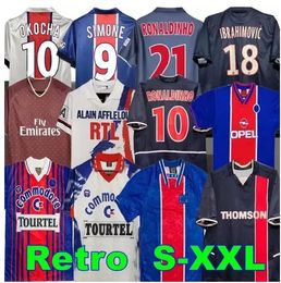 1998 paris Retro Soccer Jerseys PSGes 93 94 95 96 98 99 OKOCHA LEROY ADAILTON 00 01 02 03 90 92 classic RAI ANELKA Ibrahimovic camisas de futebol RONALDINHO SIMONE