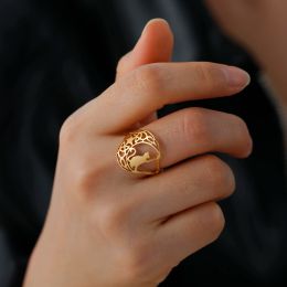 Celtics Knot Crescent Moon Star Cat Ring 14K Gold Cute Kitten Animal Pentagram Finger Rings Jewellery Birthday Gift