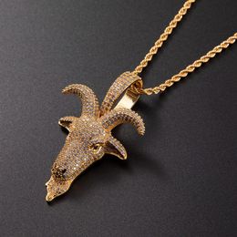 Micro Pave Animal Sheep Head Pendant Gold Silver Plated Zircon Hip Hop Necklace For Men Rock Chain Jewelry305h