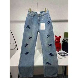 Jeans da donna Designer 2023 Design Street Wear pantaloni in denim con ricamo blu donna a vita alta allentati BV8D