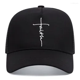 Ball Caps Cross Embroidery Trucker Hat Men Women Baseball Shade Mesh