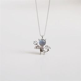 Moonstone Sweet Cute Little Devil Pendant Necklace 925 Sterling Silver Clavicle Chain Female Jewelry265N