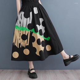 Skirts Women's Polka Dot Print Black Vintage High Waist Skirt Loose Casual Midi Korean Fashion Summer Autumn Clothes 20