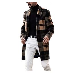 Men's British Style Woollen Coat - Designer Winter Lapel Neck Trench Coat, Loose Fit, Fashionable Lattice Pattern, Trendy Solid Colour Outerwear