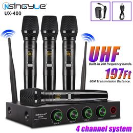 Microphones 4 Channel Wireless Microphone System UHF Handheld Dynamic Microphone for Home Karaoke Singing Loudspeaker Speech UX400