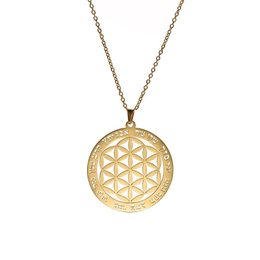 2020 Latest Stainless Steel Flower of Life Pendant Trendy Gold Plated Viking Runic Sacred Geometry Clavicle Necklace Jewelry257J