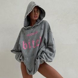 Women's Hoodies 2024 Spring Women Hoodie Grey Hooded Long Sleeve Pockets Loose Sweatshirts Female Winter Streetwear Trendy Casual Ladies