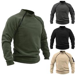 Stand-up Collar Male Hoodie Autumn Winter Warm Fleeece Solid Colour Outdoor Breathable Tactical Mens Gym Sport Tops 240115