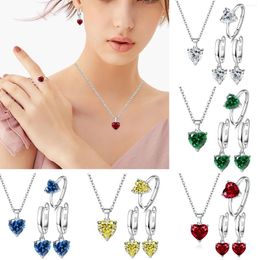 Necklace Earrings Set Red Birthstone Heart And Ring For Women|Red Stone Pendant Girls| Gold Plated Statement