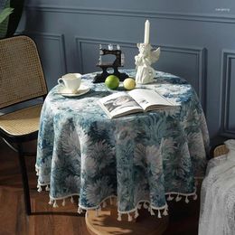 Table Cloth Yarn-dyed Large Blue Floral Tassel American Style Oil Painting Household Circular Tablecloth Tea Cover Towel