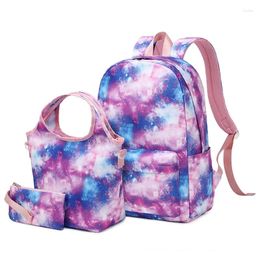 School Bags 3 IN 1 Kids Backpack Girls Butterfly Sky Bag Teenagers Larger Capacity Canvas Travel With Lunch Box Pencial Case