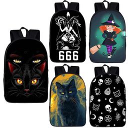 Bags Witch Black Cat Print 666 Baphomet Backpack Men Women Witchcraft Voodoo Doll Shoulder Bags Teenager Children School Bags 16 Inch