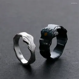 Cluster Rings Retro Sunrise Mountain Design Ring For Men Jewellery Open Size Cool Personality Couple Lady Anniversary Gift