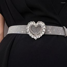 Belts Rhinestone Belt For Women Designer Heart Buckle Waist Strap Female Jeans Dress Trouser Decorative Waistband