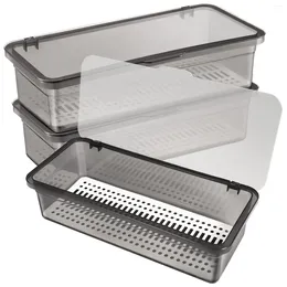 Kitchen Storage Flatware Plastic Trays With Lid Cutlery Organizer Drainer Boxes Silverware Countertop Containers