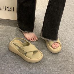 Sandals 2024 Summer Platform Women Fashion Thick Sole Casual Sandal Women's Elegant Outdoor Open Toe Solid Color Ladies Shoes