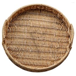Dinnerware Sets Rattan Bread Basket Woven For Storage Simple Sundries Organiser Round Tray Plastic Holder Kitchen Fruit