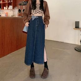 Skirts 2024 Spring And Autumn Design Sense Of All Matching Thin Loose High Waist In Long Slit Denim Half A-Line Skirt Female