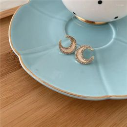 Stud Earrings 2024 Korean Fashion Small Moon Zircon Crystal For Girls Women Holiday Gift Jewellery S925 Silver Needle