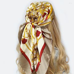 Scarves 2024 Fashion 90X90CM Dustproof Kerchief Autumn Female Silk Chain Print Shawls Luxury Sunscreen Square Bandanna