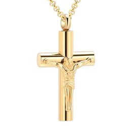 IJD11129 Jesus Cross Ashes Pendant Gold Plating Memorial Urn Casket High Quality Stainless Steel Cremation Jewellery Engravable228g