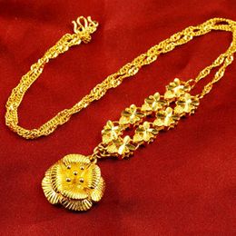Elegant Flower Pendant Chain 18k Yellow Gold Filled Beautiful Womens Pendant Necklace Exquisite Gift High Polished291H