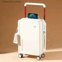 Suitcases 18 20 22 24 inch Trolley Suitcase External USB Charging Port Foldable Cup Holder Side Hook Boarding Combination Lock Suitcase Q240116