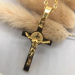 2020 High quality Vintage 18K gold Chain Necklace Christian Cross Jesus Religious Pendant Necklace for Women men Charm fine Jewelr286m